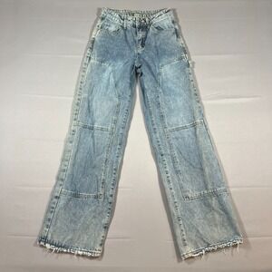 Sumwon Carpenter Jeans Womens 25 Blue Denim Cotton Mid Rise Hammer Loop Wide Leg